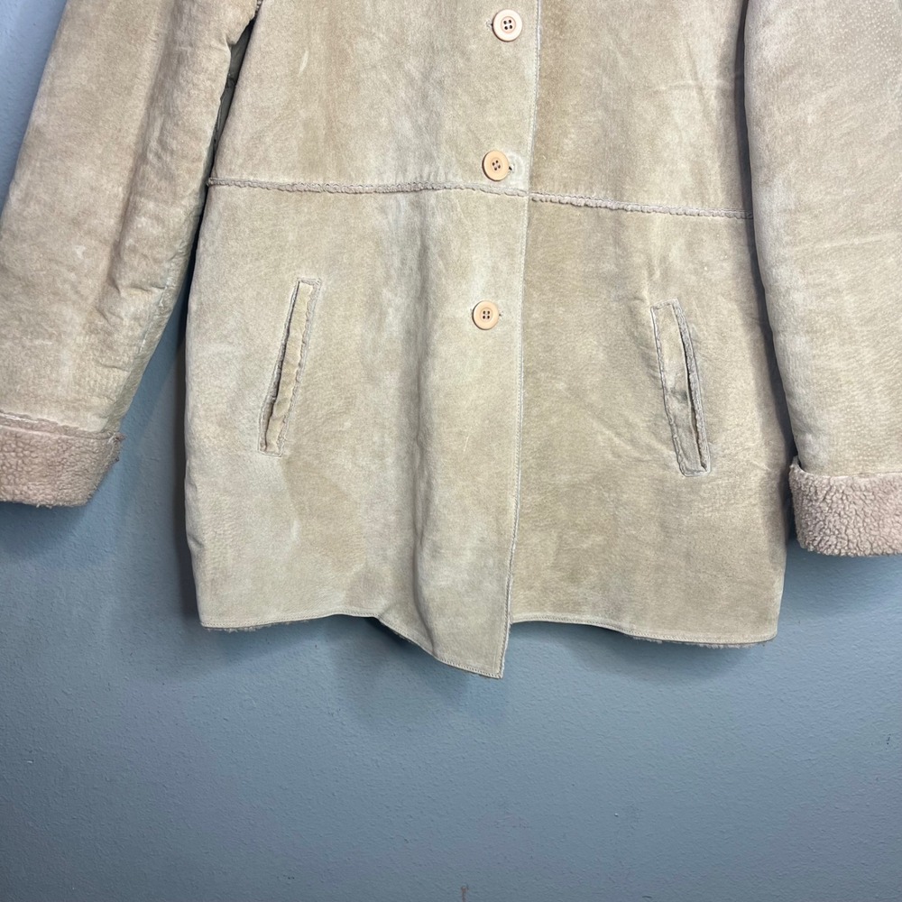 Brandon Thomas Y2K Leather Suede Jacket‎ Womens Sz XL Faux Sherpa Lined Longline - Picture 5 of 10